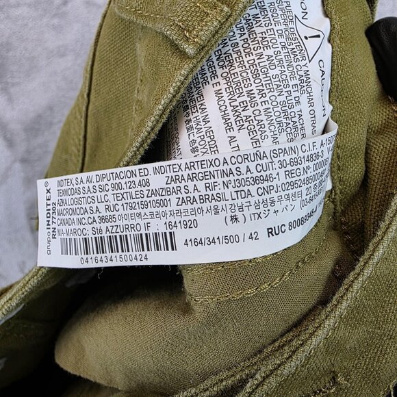 Zara Cargo Pants Mens 32 Olive Cotton Twill Straight Leg Utility Pockets Casual - Picture 11 of 12